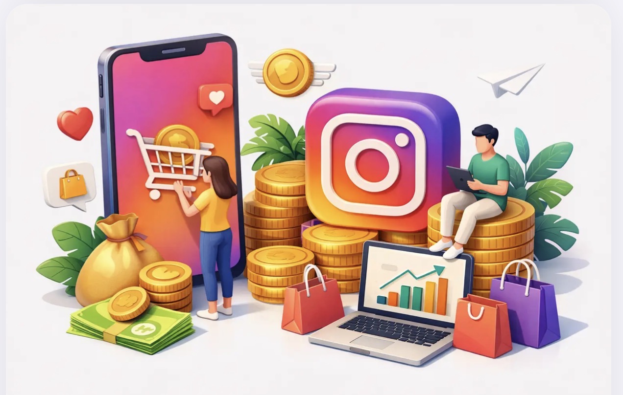 Ilustração de compra de seguidores Instagram pelo celular